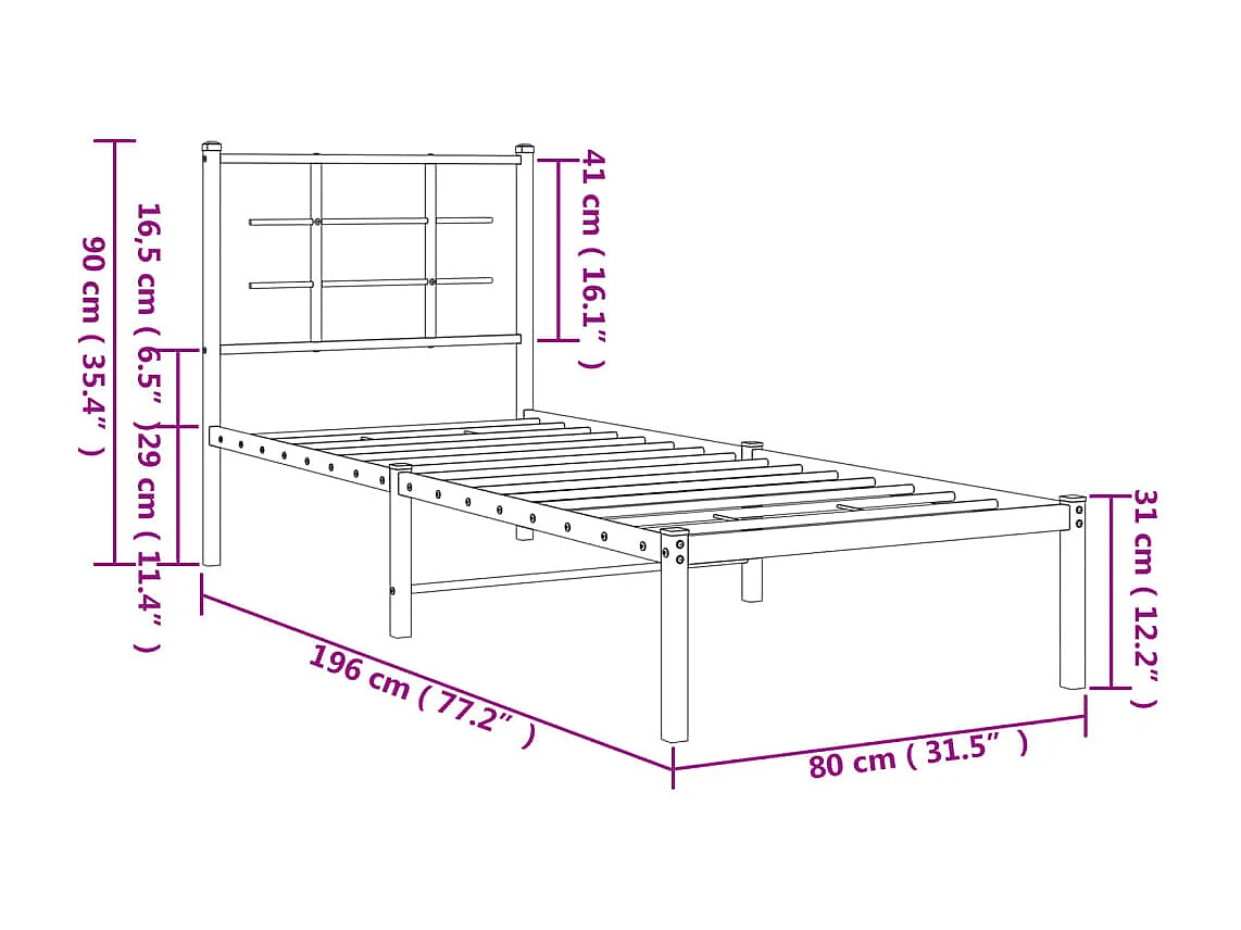 Cadre de lit métal avec tête de lit blanc 75x190