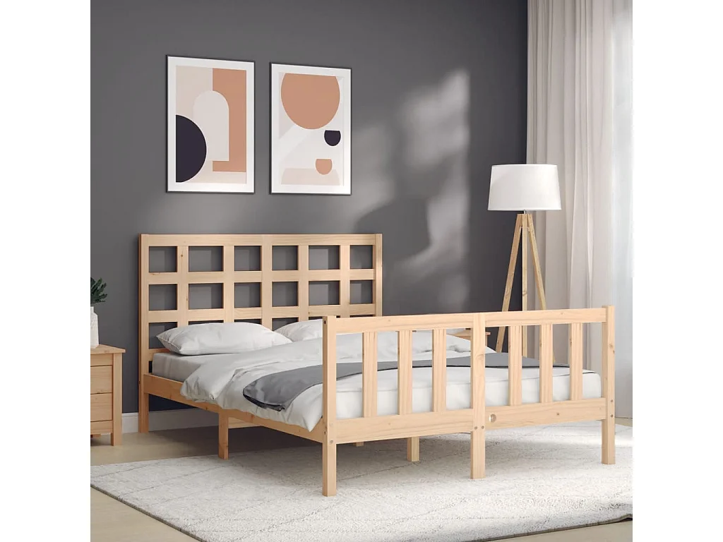 Bedframe met hoofdbord massief hout 140x190 cm