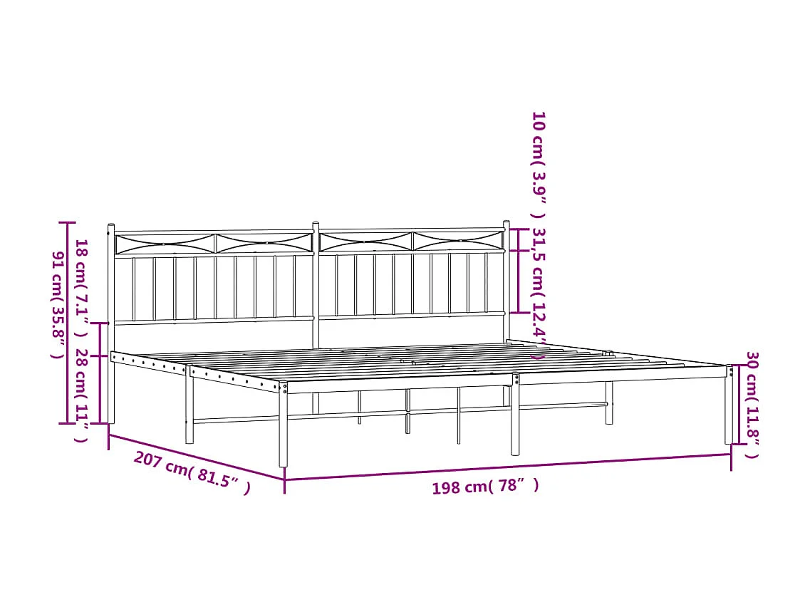 Cadre de lit métal avec tête de lit noir 193x203