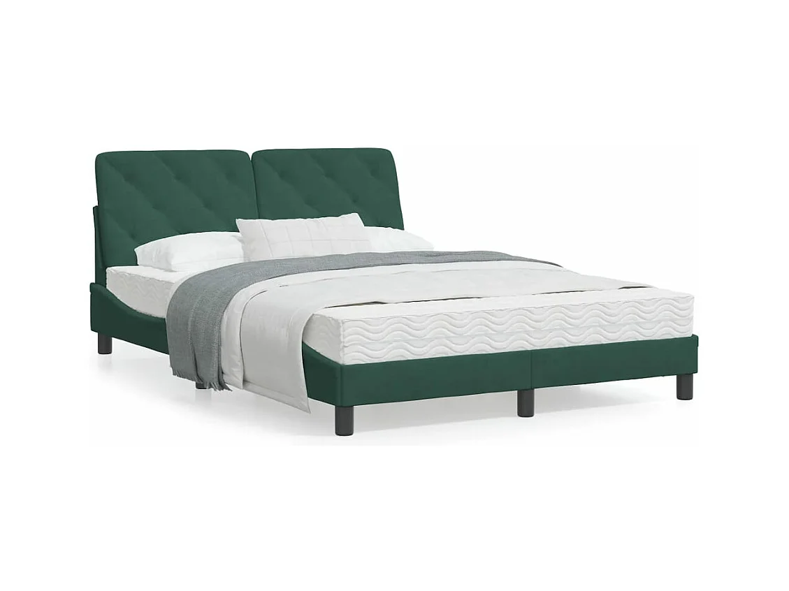 Cadre de lit avec tête de lit Vert foncé 140x190 Velours