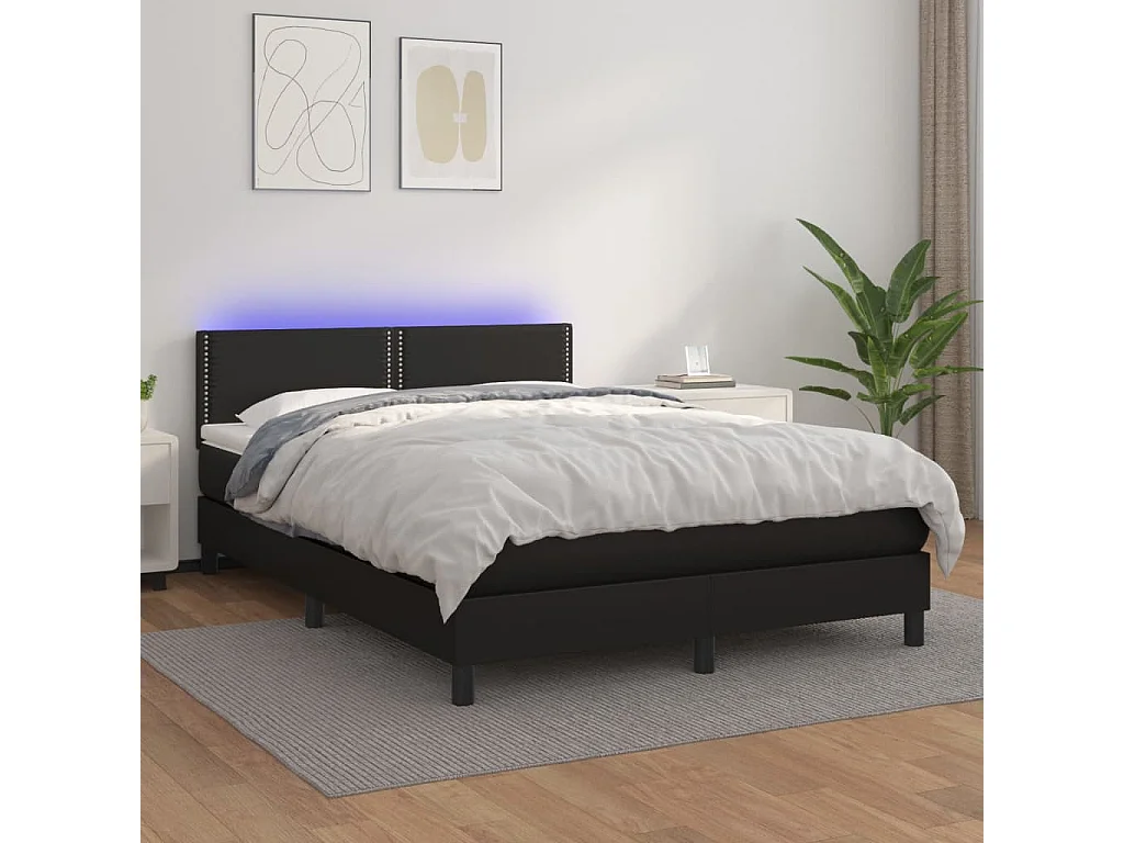 Sommier à lattes de lit avec matelas et LED Noir 140x190