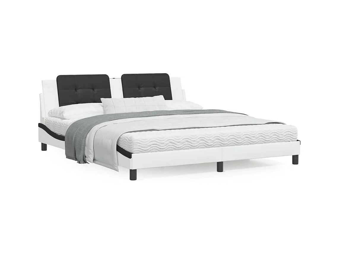 Lit avec matelas blanc et noir 180x200 similicuir