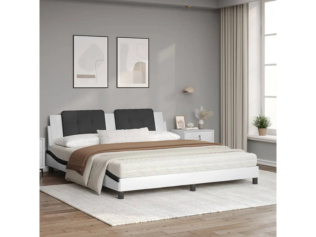 Lit avec matelas blanc et noir 180x200 similicuir