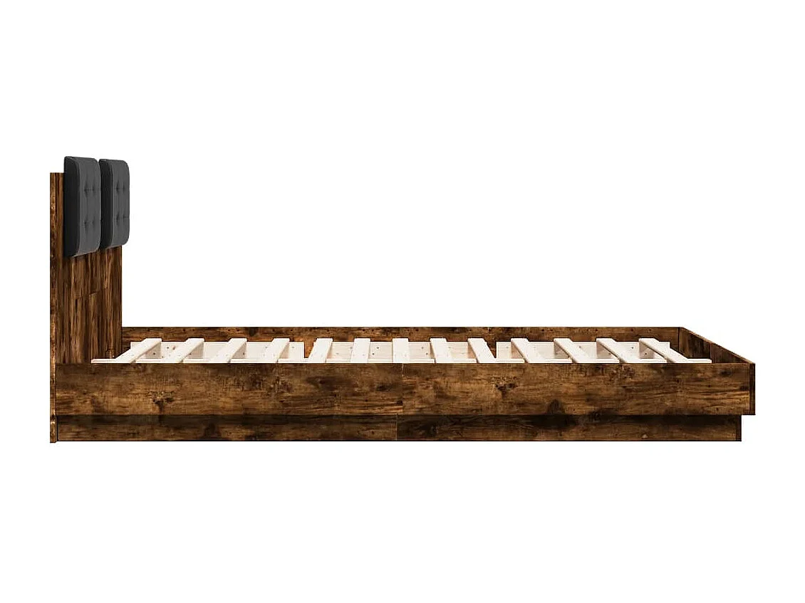 Cadre de lit tête de lit et lumières LED chêne fumé 140x200