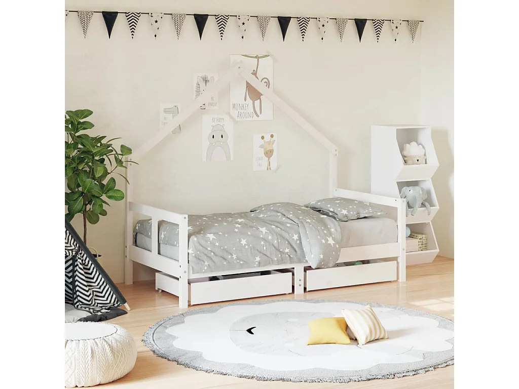 bedframe met lades 80x160 cm massief grenenhout wit