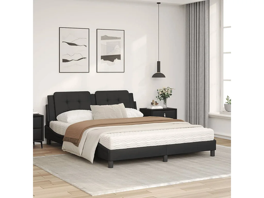 Lit avec matelas noir 160x200 similicuir