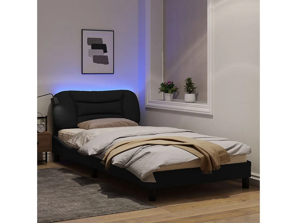 Cadre de lit avec lumières LED noir 100x200 tissu