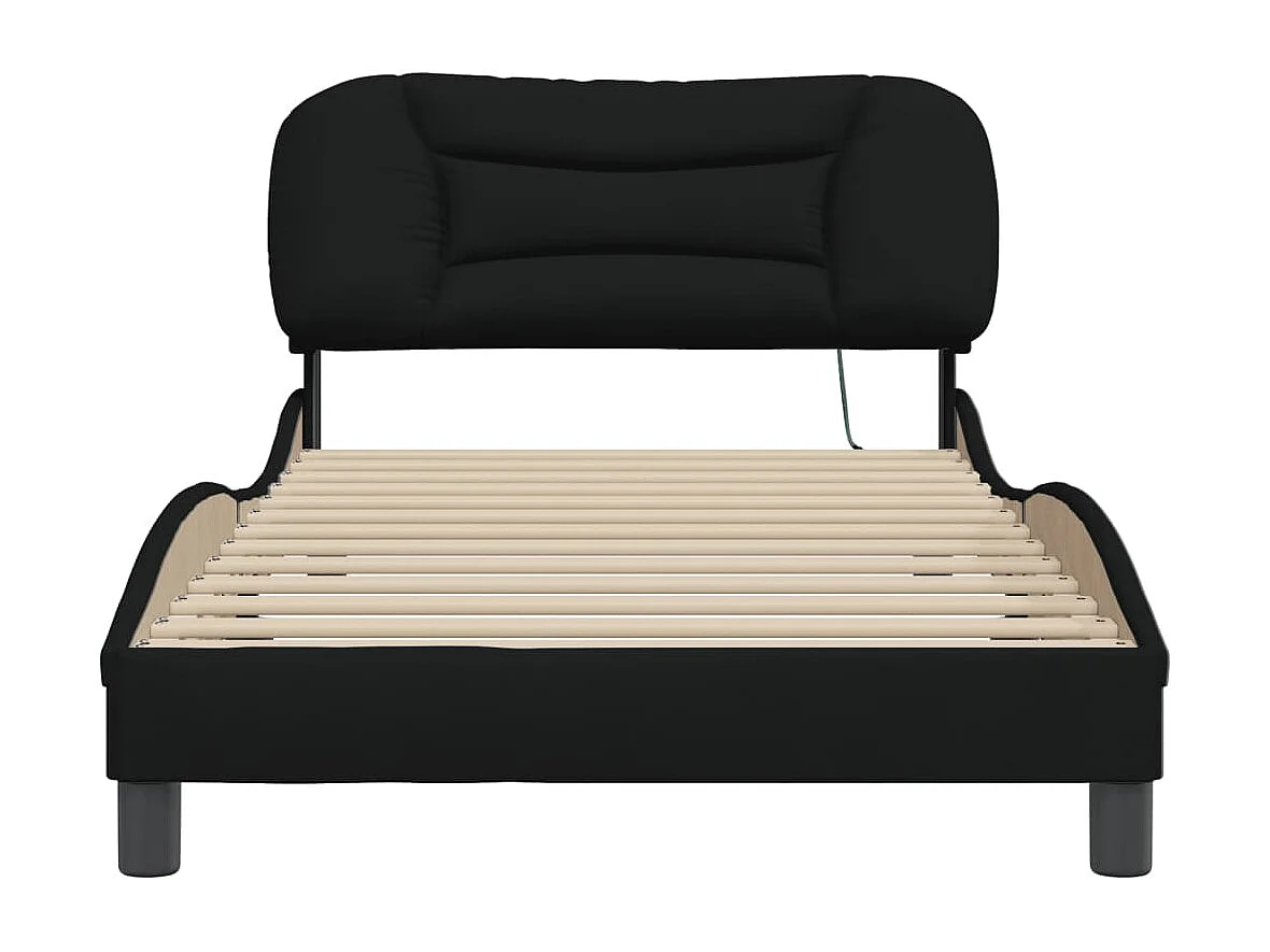 Cadre de lit avec lumières LED noir 100x200 tissu