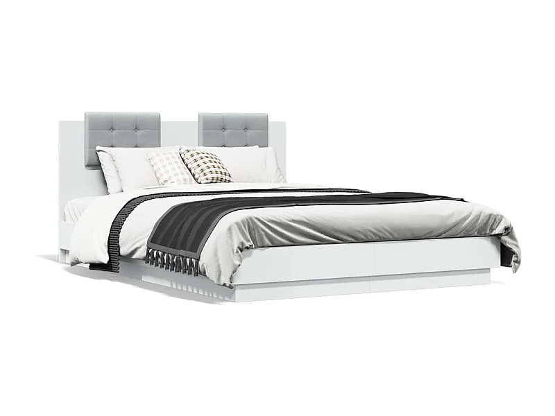 Cadre de lit avec tête de lit et lumières LED blanc 120x200