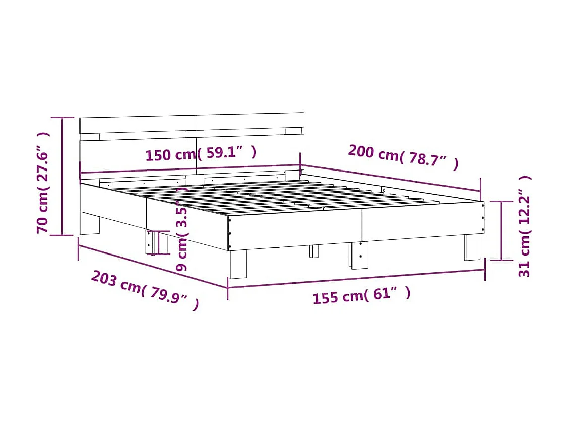 Cadre de lit avec tête de lit blanc 150x200 bois d'ingénierie