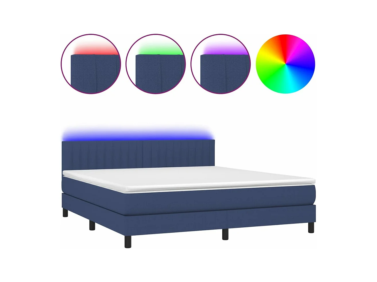 Sommier à lattes de lit avec matelas LED Bleu 180x200 Tissu