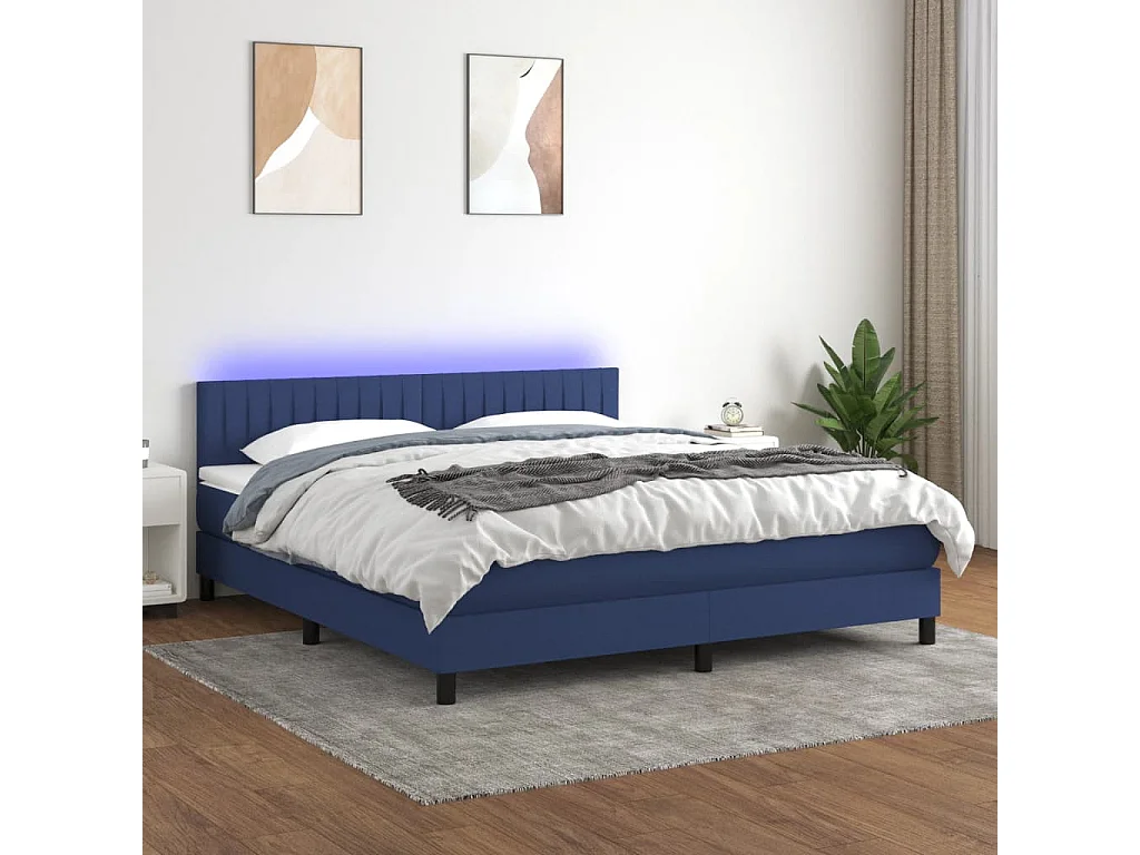 Sommier à lattes de lit avec matelas LED Bleu 180x200 Tissu