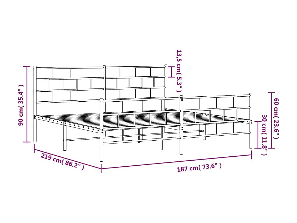 Cadre de lit métal avec tête de lit-pied de lit blanc 183x213