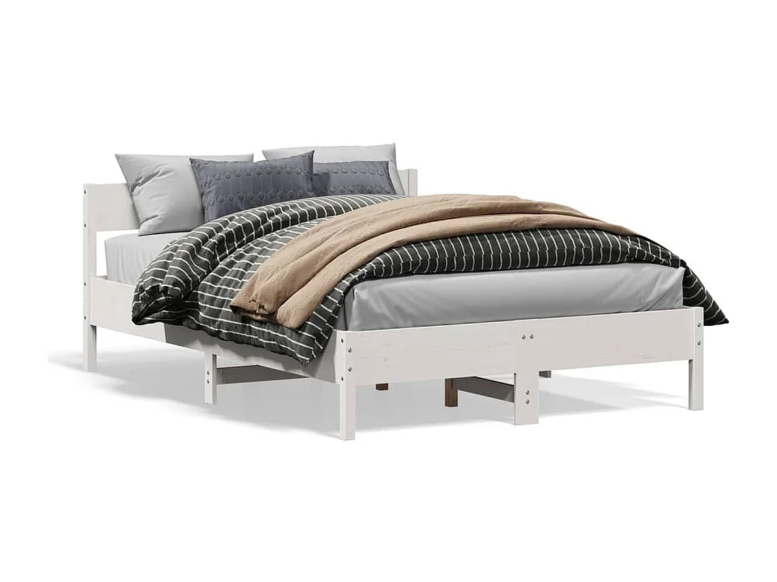 Cadre de lit avec tête de lit blanc 160x200 bois pin massif