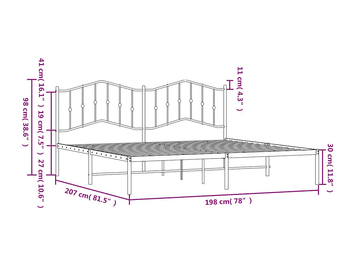 Cadre de lit métal avec tête de lit noir 193x203