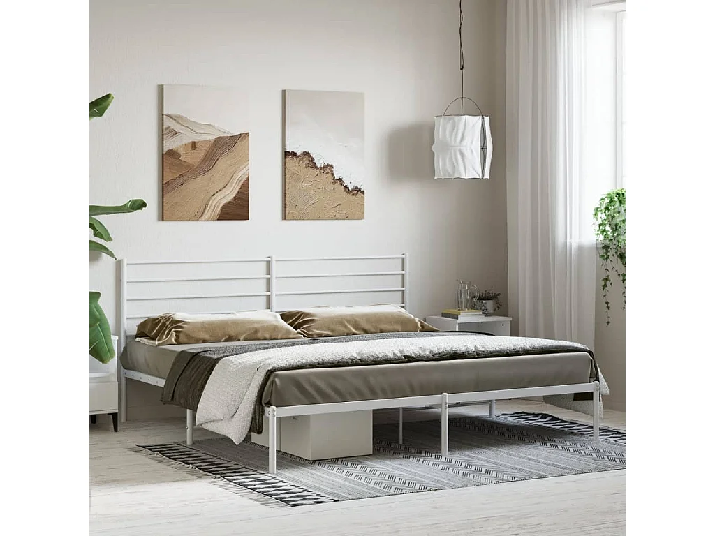 Cadre de lit métal avec tête de lit blanc 183x213