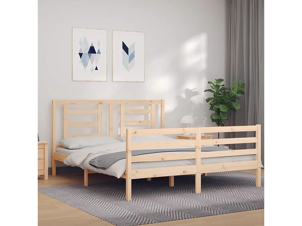 Cadre de lit avec tête de lit 160x200 bois massif