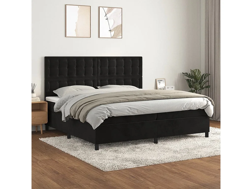 Lit à sommier tapissier et matelas Noir 200x200 Velours 2