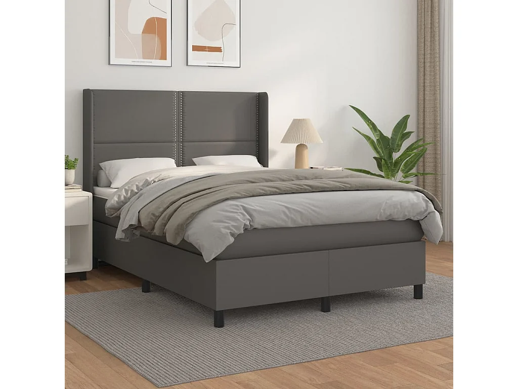 Sommier à lattes de lit avec matelas Gris 140x190 Similicuir