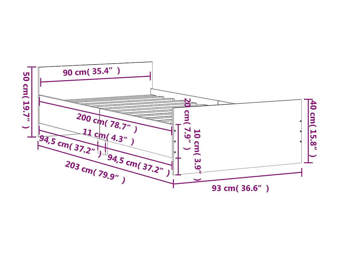 Cadre de lit sonoma gris 90x200 bois d'ingénierie