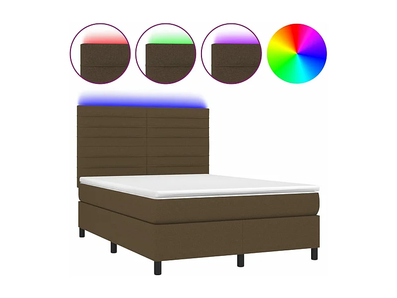Sommier à lattes de lit matelas et LED Marron foncé 140x200