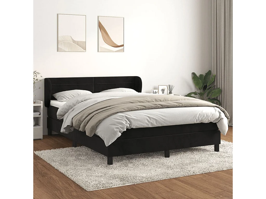 Sommier à lattes de lit avec matelas Noir 140x200 Velours