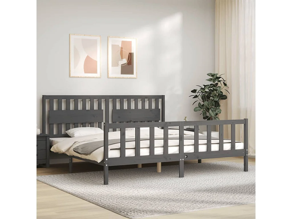 Cadre de lit avec tête de lit gris 200x200 bois massif