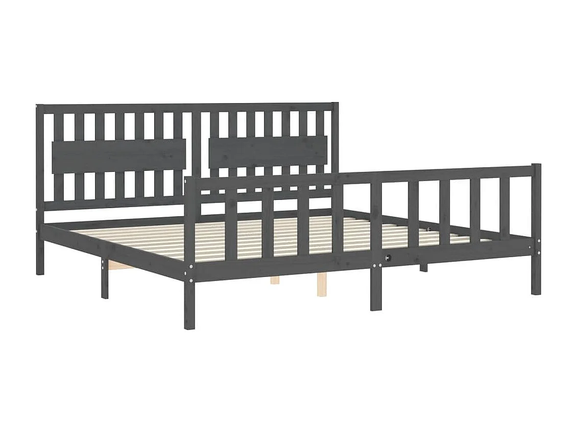 Cadre de lit avec tête de lit gris 200x200 bois massif