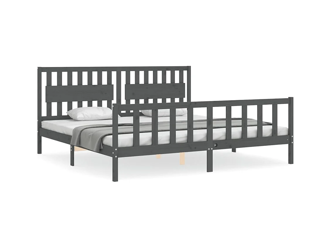Cadre de lit avec tête de lit gris 200x200 bois massif