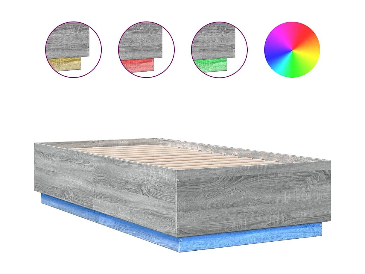 Cadre de lit avec lumières LED sonoma gris 90x190