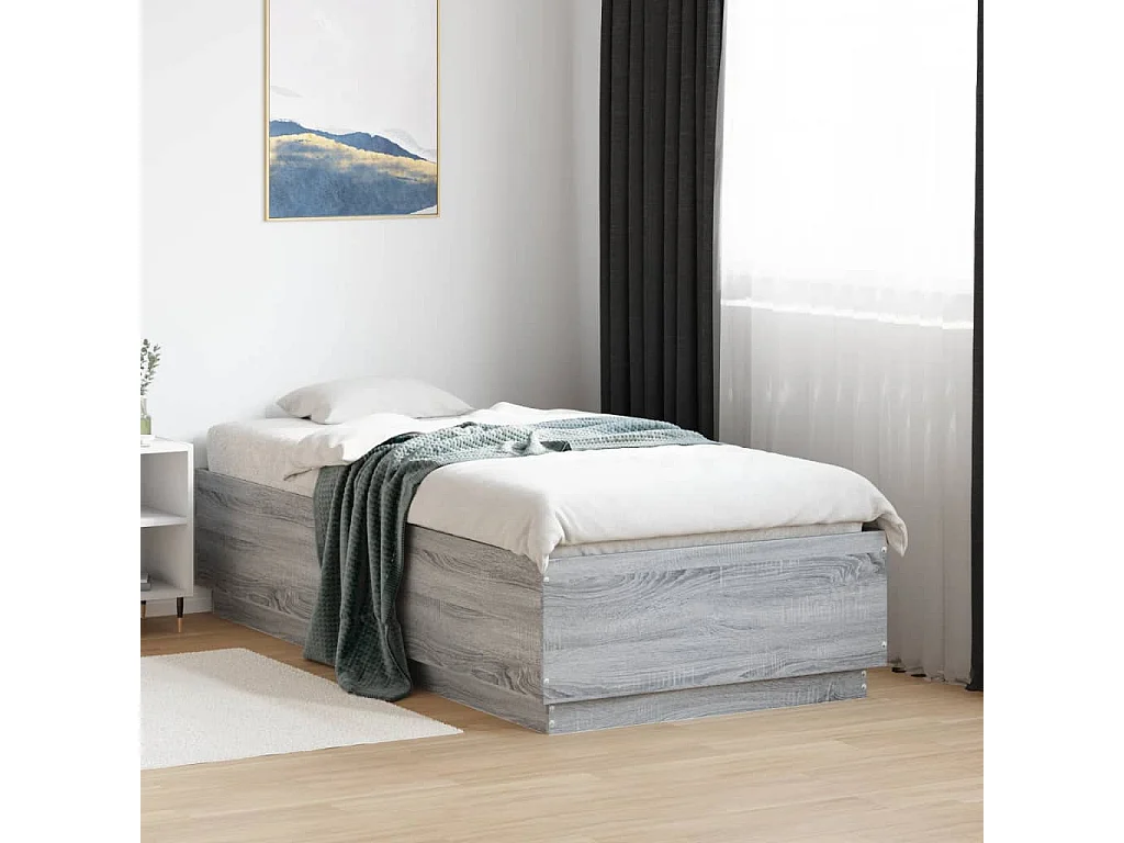 Cadre de lit avec lumières LED sonoma gris 90x190