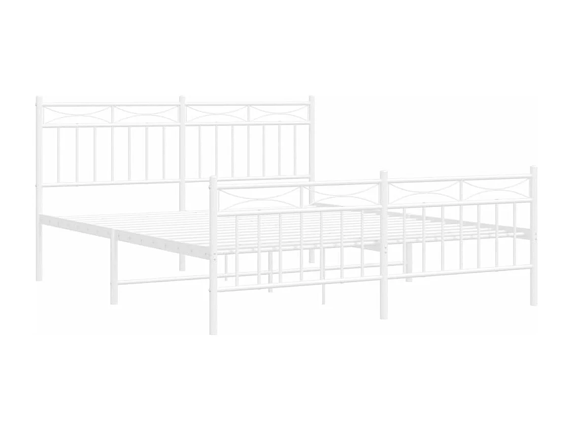 Cadre de lit métal avec tête de lit-pied de lit blanc 150x200