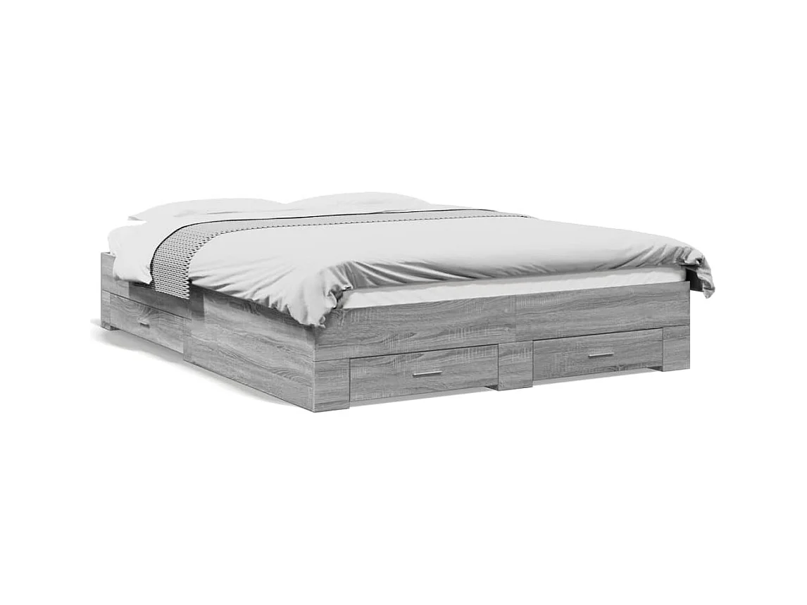 Cadre de lit et tiroirs sonoma gris 140x200 bois d'ingénierie