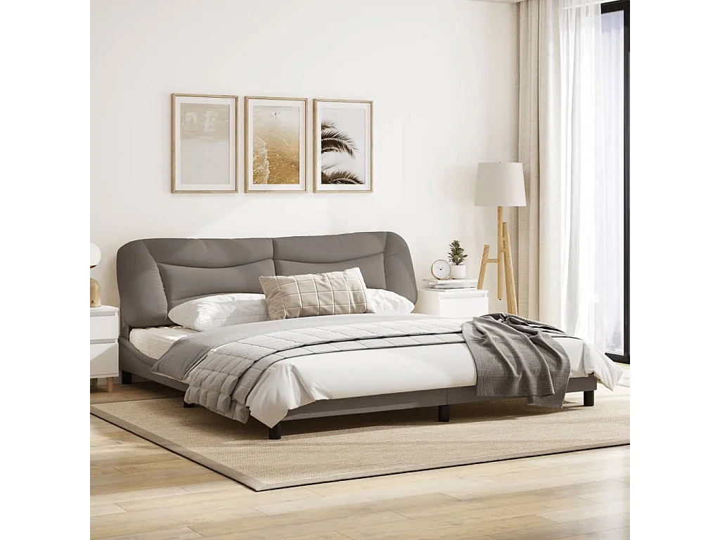 Cadre de lit avec lumières LED taupe 200x200 tissu