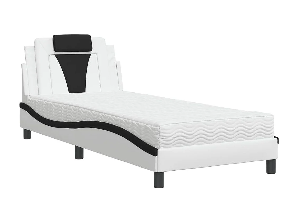 Lit avec matelas blanc et noir 90x200 similicuir