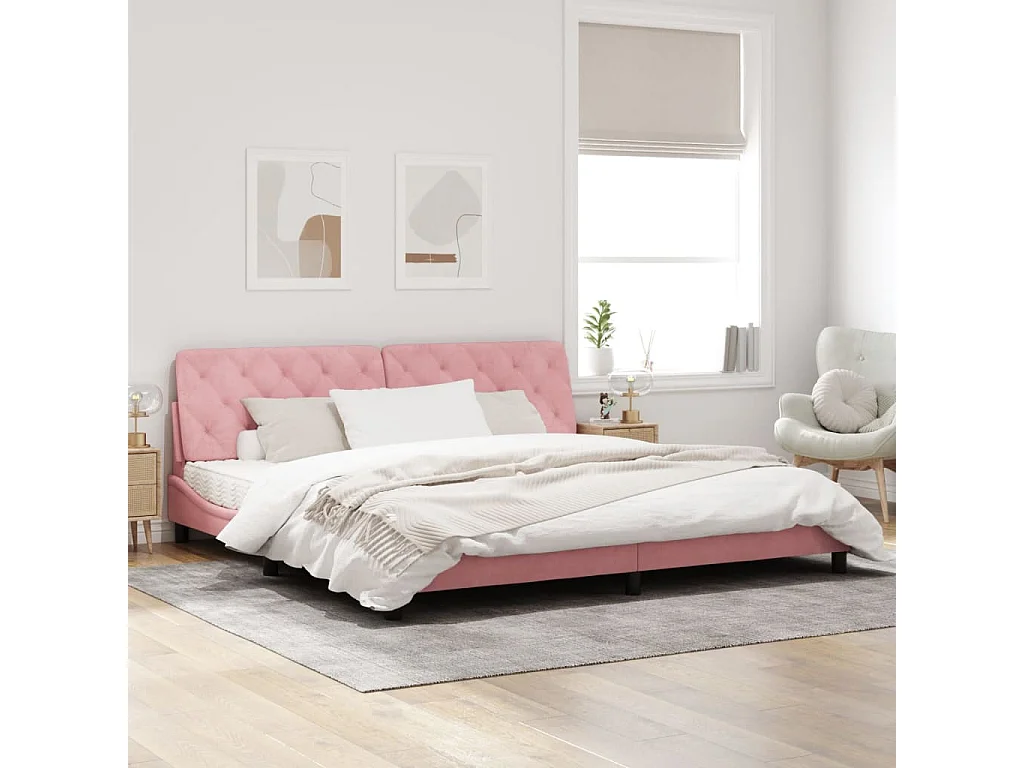 Cadre de lit avec lumières LED rose 200x200 velours