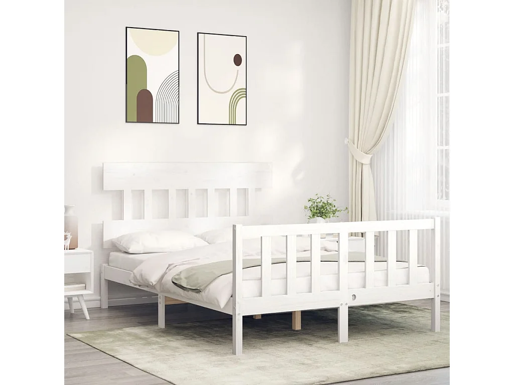 Cadre de lit avec tête de lit blanc 140x190 bois massif