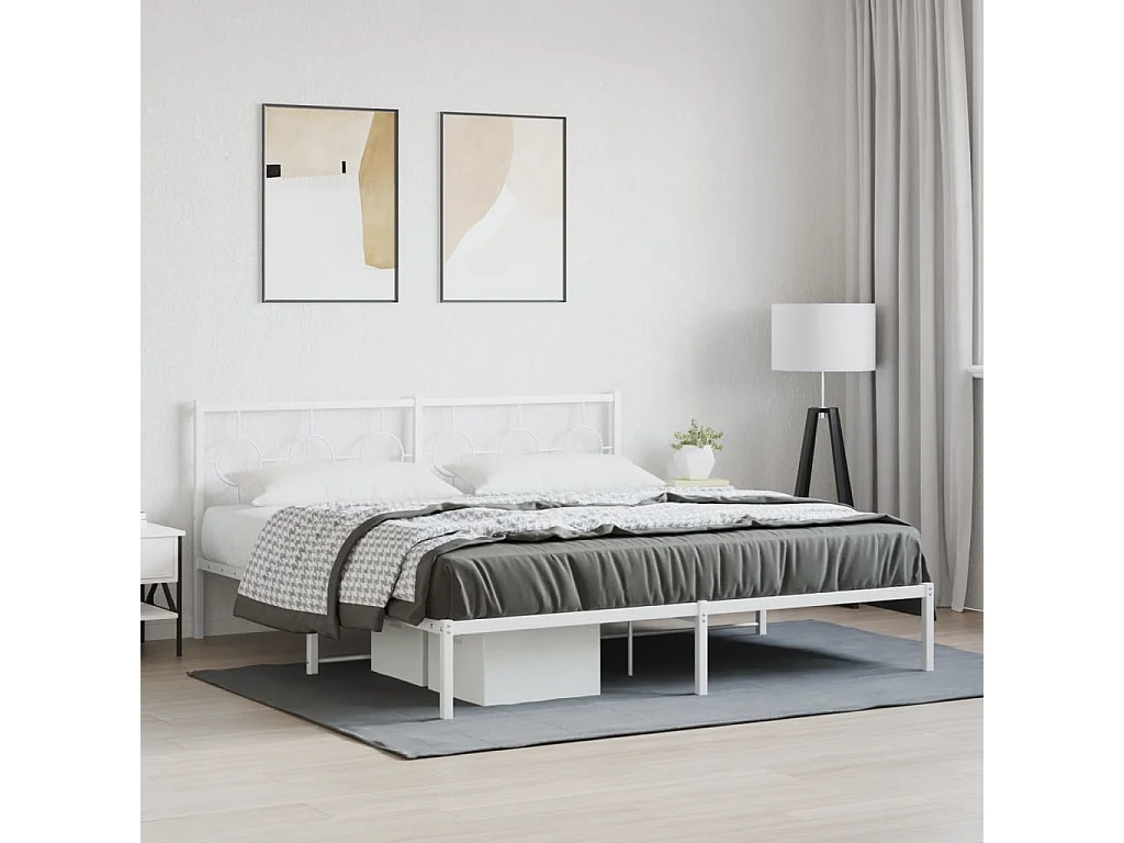 Cadre de lit métal avec tête de lit blanc 183x213