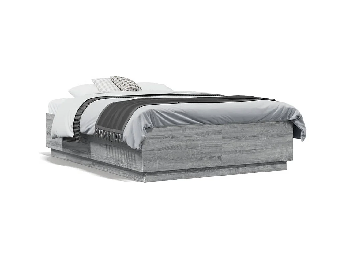 Cadre de lit avec lumières LED sonoma gris 135x190