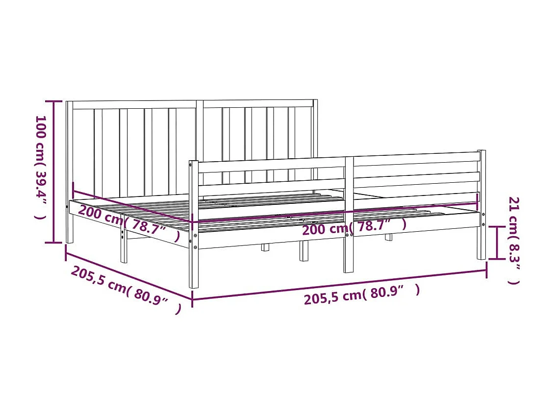 Cadre de lit avec tête de lit 200x200 bois massif