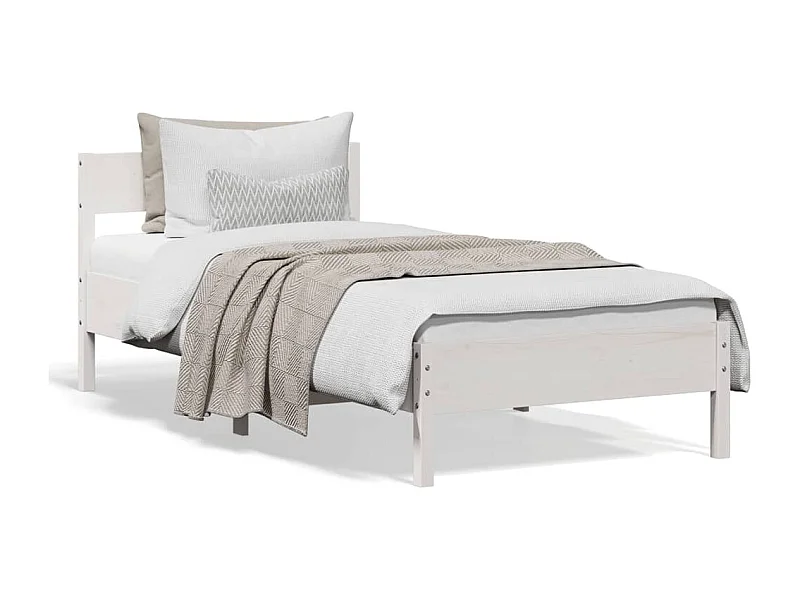 Cadre de lit avec tête de lit blanc 90x200 bois de pin massif