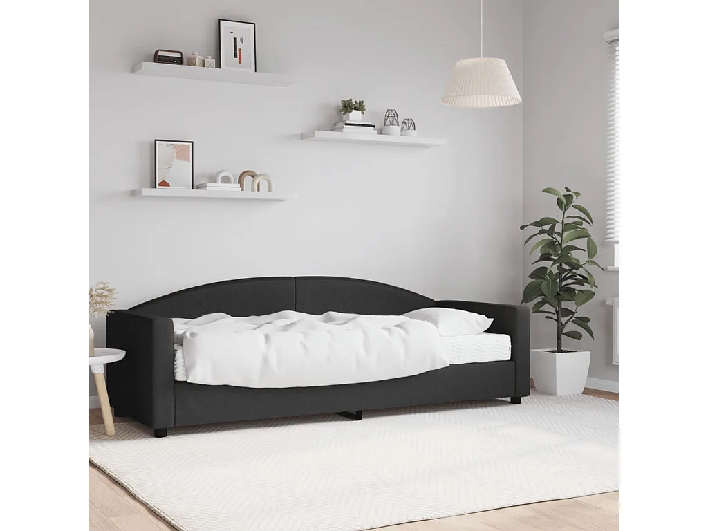 Lit de jour avec matelas noir 80x200 tissu