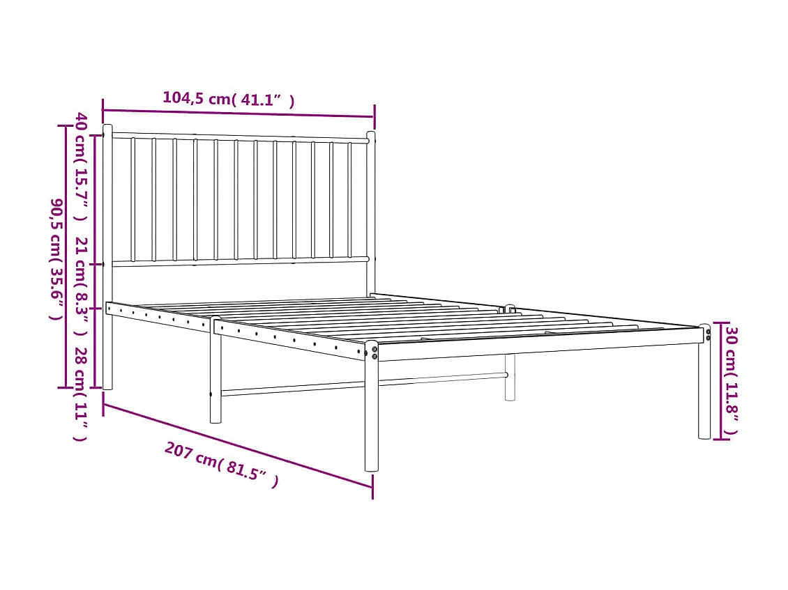 Cadre de lit métal avec tête de lit blanc 100x200