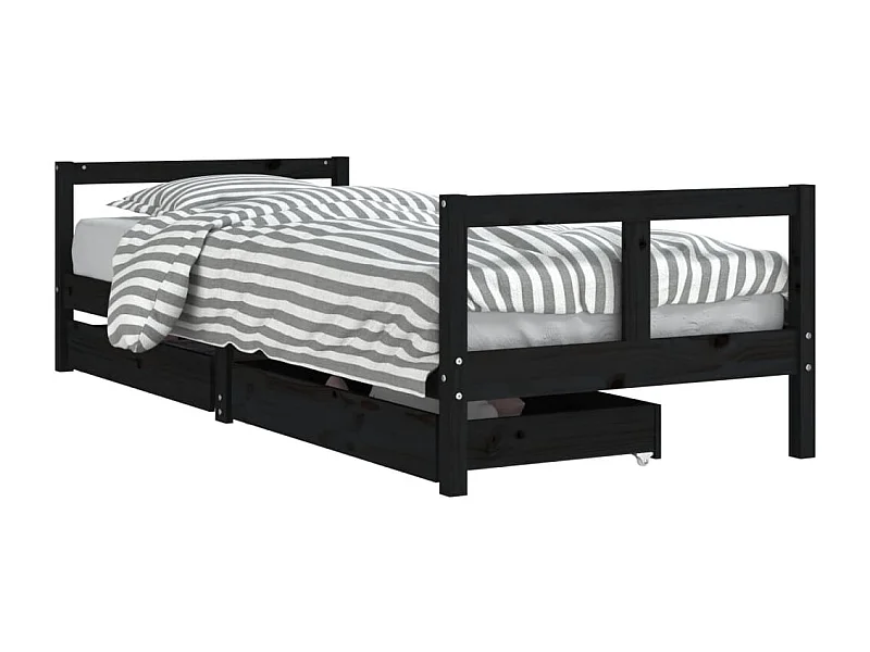 Cadre de lit enfant tiroirs noir 80x200 bois de pin massif