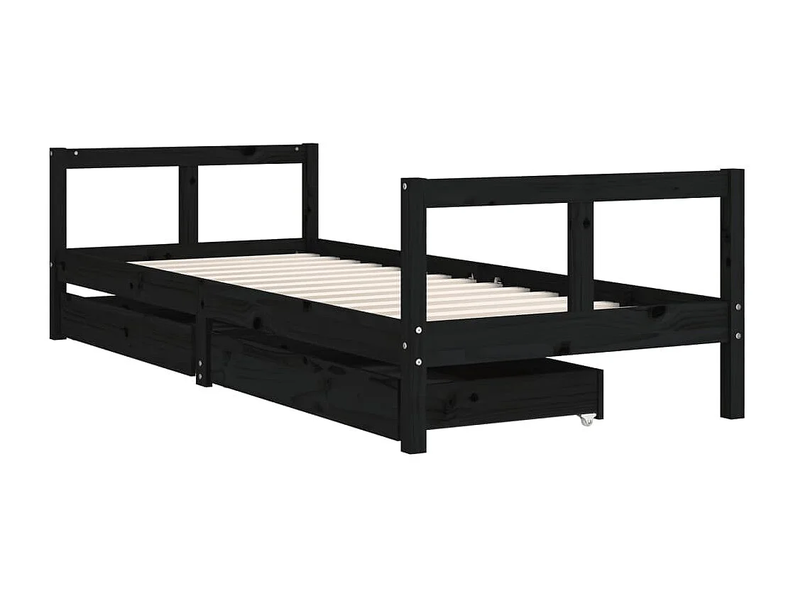 Cadre de lit enfant tiroirs noir 80x200 bois de pin massif
