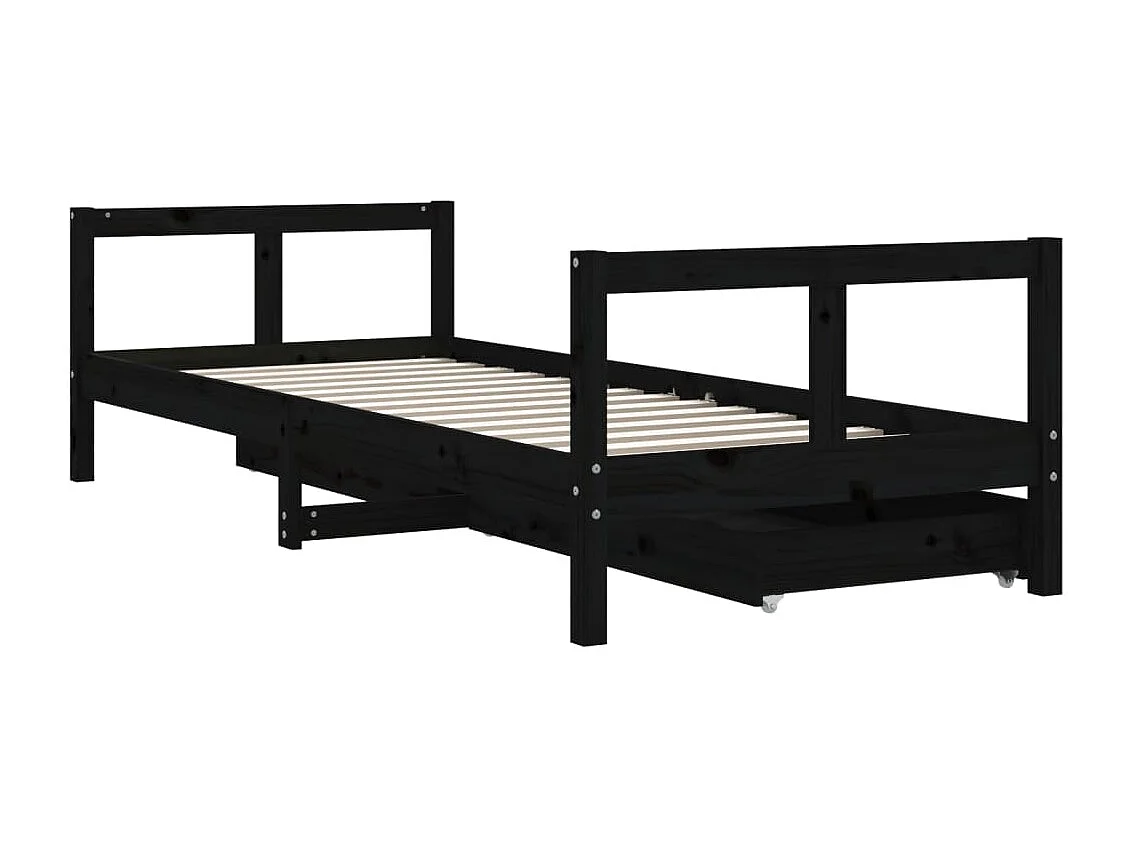 Cadre de lit enfant tiroirs noir 80x200 bois de pin massif