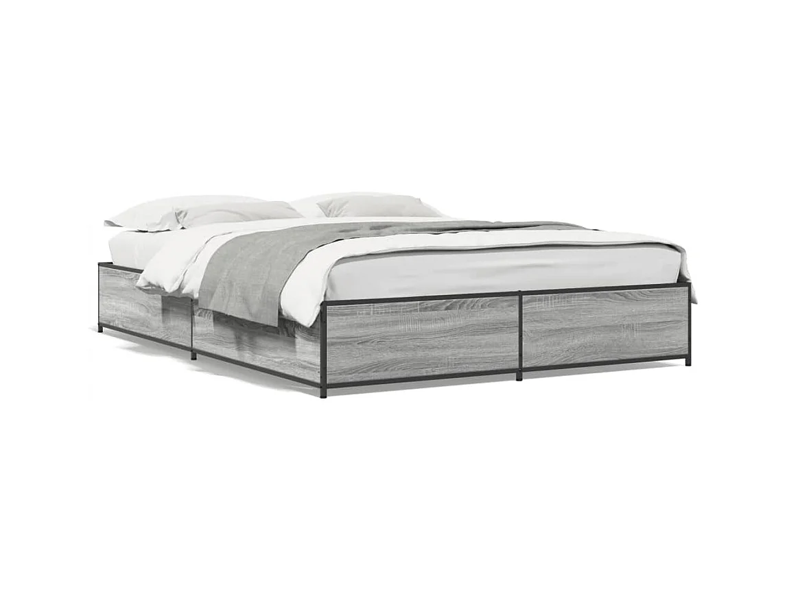 Cadre de lit sonoma gris 150x200 bois d'ingénierie et métal