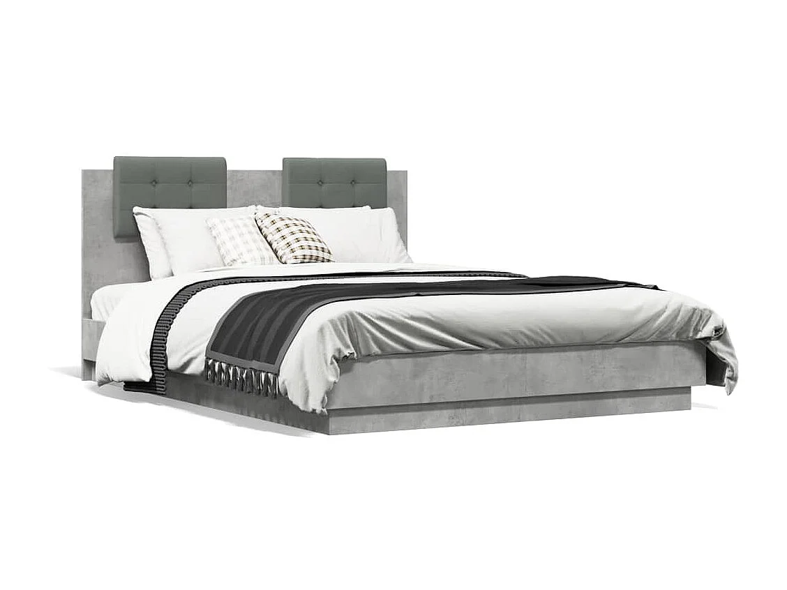 Cadre de lit avec tête de lit gris béton 135x190