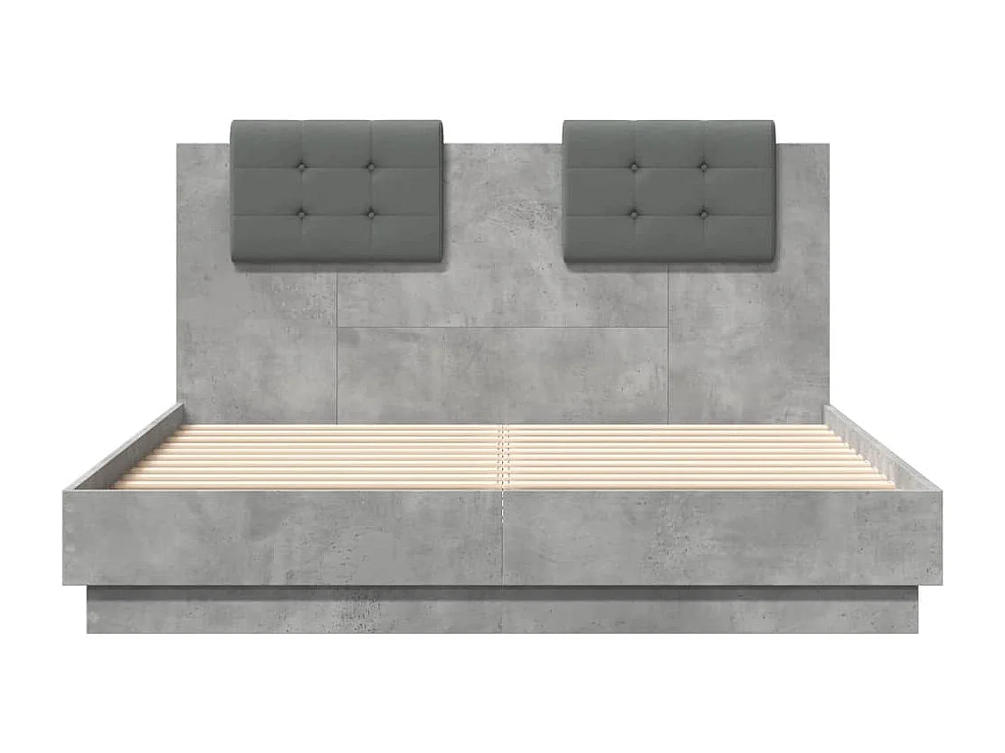 Cadre de lit avec tête de lit gris béton 135x190