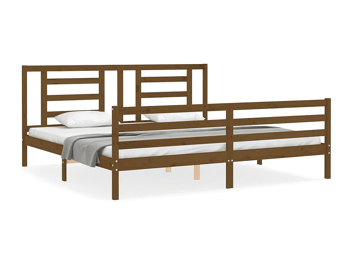 Cadre de lit avec tête de lit marron miel 200x200 bois massif